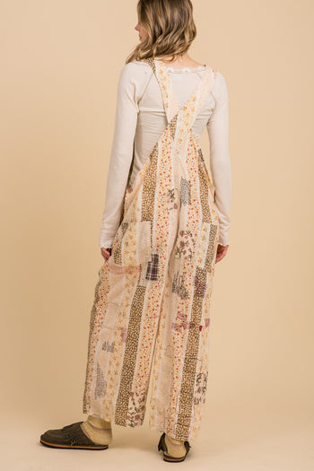 BlueVelvet Mixed Patchwork Print Overalls in Natural Multi