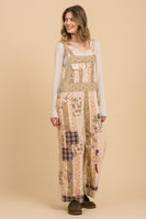 BlueVelvet Mixed Patchwork Print Overalls in Natural Multi