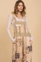 BlueVelvet Mixed Patchwork Print Overalls in Natural Multi