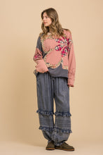 Load image into Gallery viewer, BlueVelvet Multi Flower Patched Color Block Top in Pink Multi
