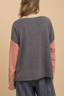 BlueVelvet Multi Flower Patched Color Block Top in Pink Multi
