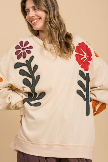 BlueVelvet Growing Flower Patched OVERSIZED Top in Natural