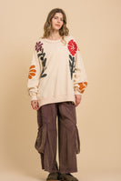 BlueVelvet Growing Flower Patched OVERSIZED Top in Natural