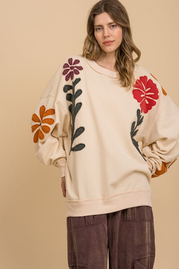 BlueVelvet Growing Flower Patched OVERSIZED Top in Natural