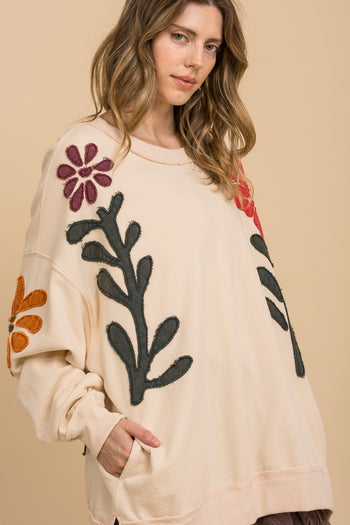 BlueVelvet Growing Flower Patched OVERSIZED Top in Natural