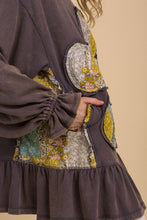 Load image into Gallery viewer, BlueVelvet French Terry Flower Patchwork Top in Washed Denim
