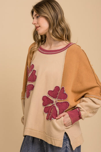 BlueVelvet Oversized Flower Patchwork Color Block Top in Natural Multi