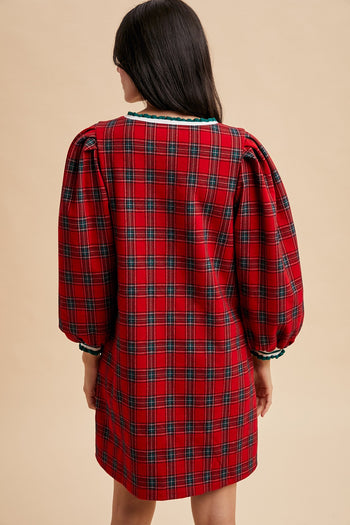 AnnieWear Knit Plaid Midi Dress in Red M AnnieWear Knit Plaid Midi Dress in Red M