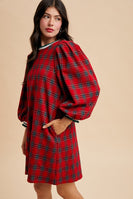 AnnieWear Knit Plaid Midi Dress in Red