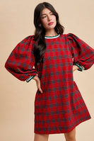 AnnieWear Knit Plaid Midi Dress in Red