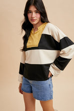 Load image into Gallery viewer, AnnieWear Colorblock Wide Striped Top with Contrasting Yoke in Cream/Black
