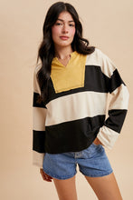 Load image into Gallery viewer, AnnieWear Colorblock Wide Striped Top with Contrasting Yoke in Cream/Black
