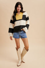 Load image into Gallery viewer, AnnieWear Colorblock Wide Striped Top with Contrasting Yoke in Cream/Black
