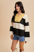 Load image into Gallery viewer, AnnieWear Colorblock Wide Striped Top with Contrasting Yoke in Cream/Black

