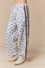 Load image into Gallery viewer, Peach Love Floral Print Terry Knit Pants with Side Stripe Detail in Mocha/Ecru
