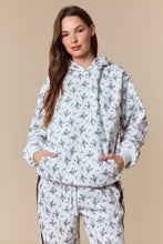 Load image into Gallery viewer, Peach Love Terry Knit Floral Print Hooded Top in Mocha/Ecru
