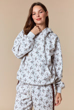 Load image into Gallery viewer, Peach Love Terry Knit Floral Print Hooded Top in Mocha/Ecru
