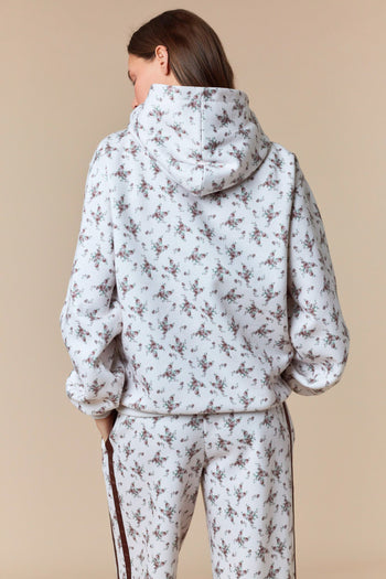 Peach Love Terry Knit Floral Print Hooded Top in Mocha/Ecru