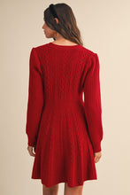 Load image into Gallery viewer, AnnieWear Holiday Cable Knit Sweater Dress with Velvet Bows in Dark Red
