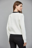 FATE Button Up cardigan with Bow Front in Cream Black