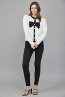 FATE Button Up cardigan with Bow Front in Cream Black