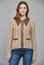 Load image into Gallery viewer, FATE Cable Knit Jacket with Contrasting Faux Leather Trim in Taupe
