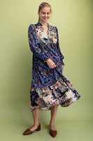 GiGio Mixed Print Tiered Midi Dress in Midnight ON ORDER