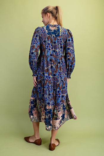 GiGio Mixed Print Tiered Midi Dress in Midnight ON ORDER
