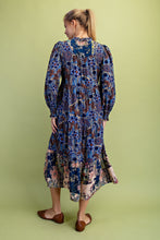 Load image into Gallery viewer, GiGio Mixed Print Tiered Midi Dress in Midnight ON ORDER

