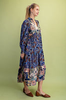 GiGio Mixed Print Tiered Midi Dress in Midnight ON ORDER
