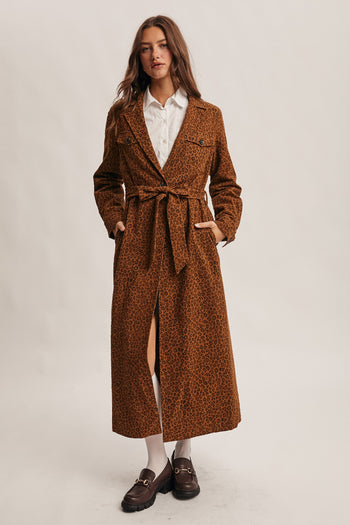 Forte Washed Leopard Trench Coat in Caramel