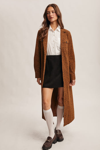 Forte Washed Leopard Trench Coat in Caramel