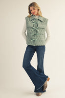 Jodifl Quilted Vest with Front Bow Accents in Sage