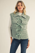 Load image into Gallery viewer, Jodifl Quilted Vest with Front Bow Accents in Sage
