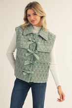 Load image into Gallery viewer, Jodifl Quilted Vest with Front Bow Accents in Sage
