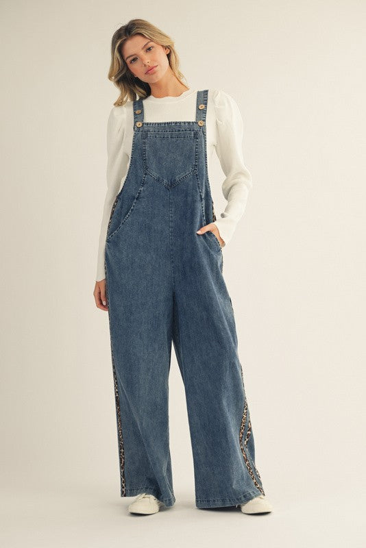 Jodifl Leopard Side Stripe Overalls in Denim – June Adel