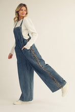 Load image into Gallery viewer, Jodifl Leopard Side Stripe Overalls in Denim

