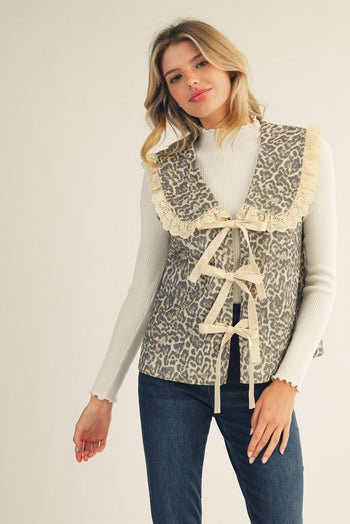 Jodifl Front Brown Tie Leopard Vest in Animal