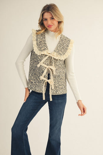Jodifl Front Brown Tie Leopard Vest in Animal