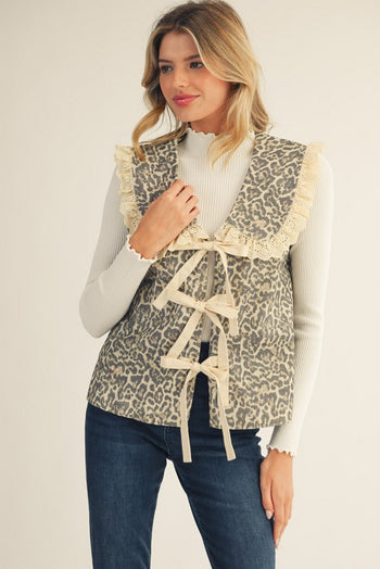 Jodifl Front Brown Tie Leopard Vest in Animal