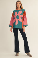 Load image into Gallery viewer, Jodifl OVERSIZED Colorblock Flower Patched Top in Teal

