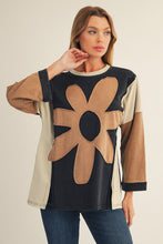 Load image into Gallery viewer, Jodifl OVERSIZED Colorblock Flower Patched Top in Black
