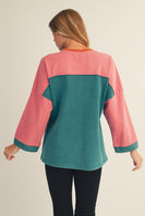 Jodifl OVERSIZED Colorblock Flower Patched Top in Teal