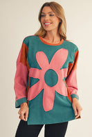 Jodifl OVERSIZED Colorblock Flower Patched Top in Teal