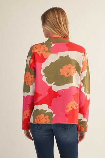 Jodifl Big Floral Knit Sweater in Olive Mix