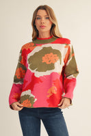 Jodifl Big Floral Knit Sweater in Olive Mix