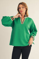 Jodifl Color Ribbed Band Accent Textured Top in Green