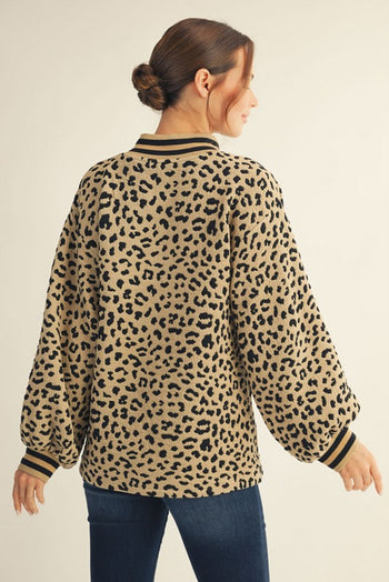 Jodifl Leopard Textured Knit Top in Stone
