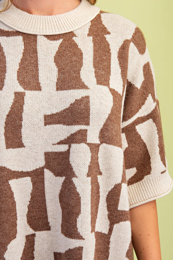 GiGio Geometric Print Sweater Dress in Brown