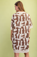 GiGio Geometric Print Sweater Dress in Brown